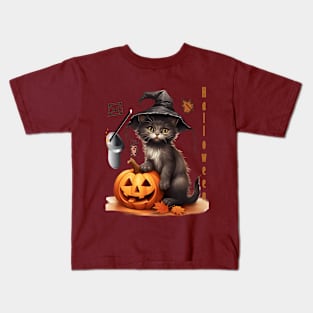 Halloween black cat pumbkins Kids T-Shirt